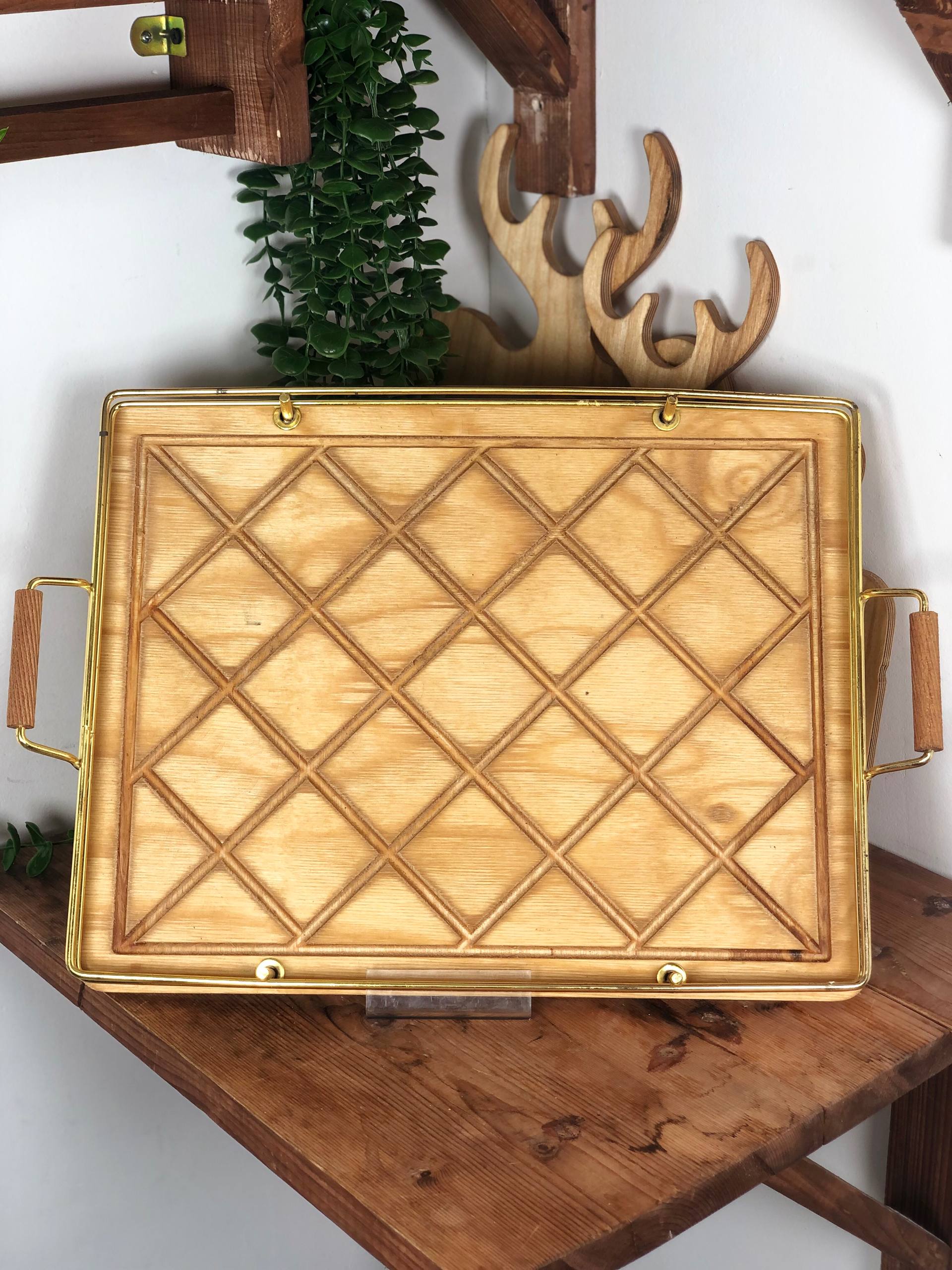 سینی چوبی دسته فلزی