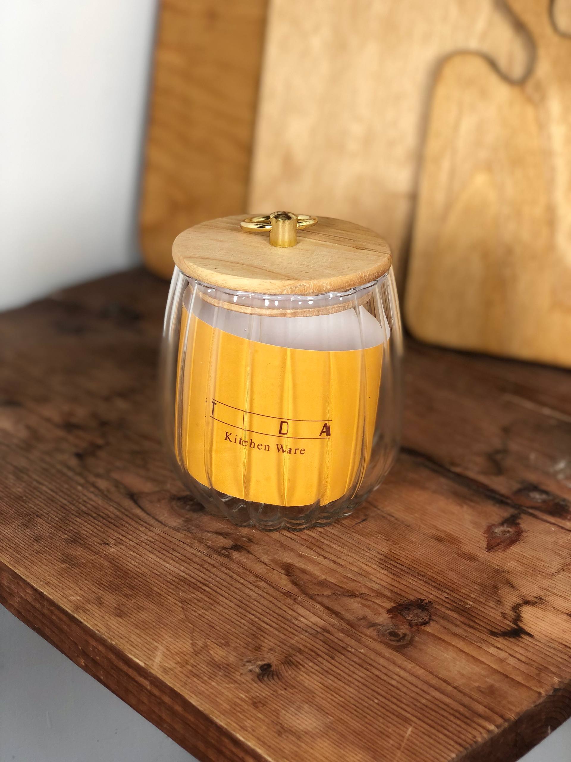 بانکه شیشه ای درب چوب بامبو