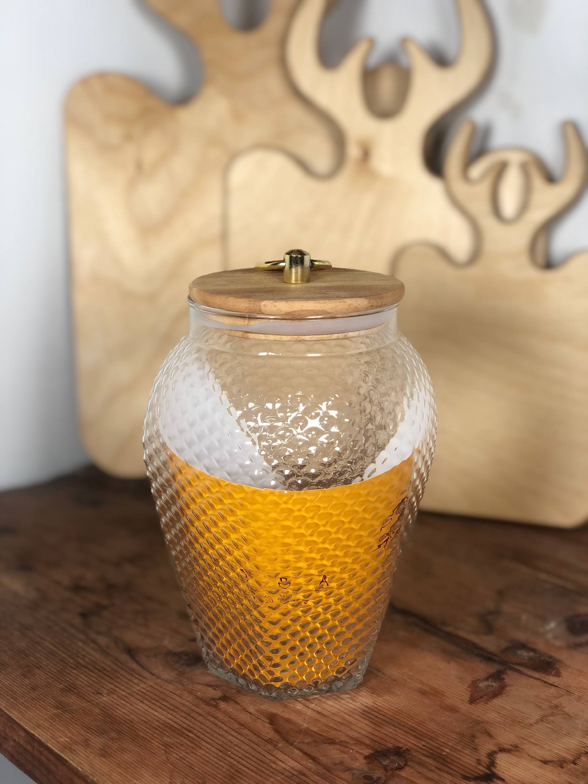 بانکه شیشه ای درب چوب بامبو بلند