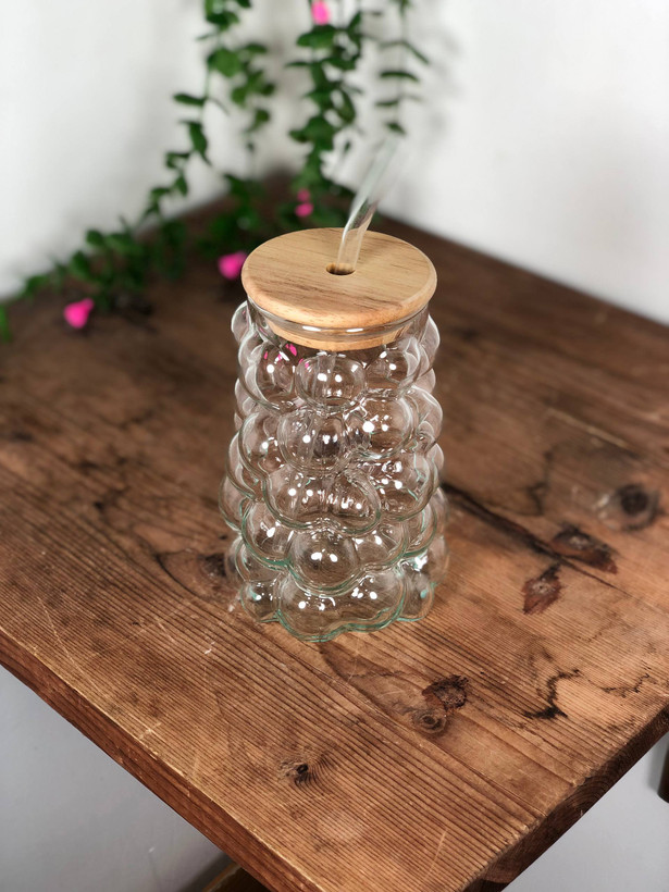 لیوان اسموتی پیرکس درب بامبو